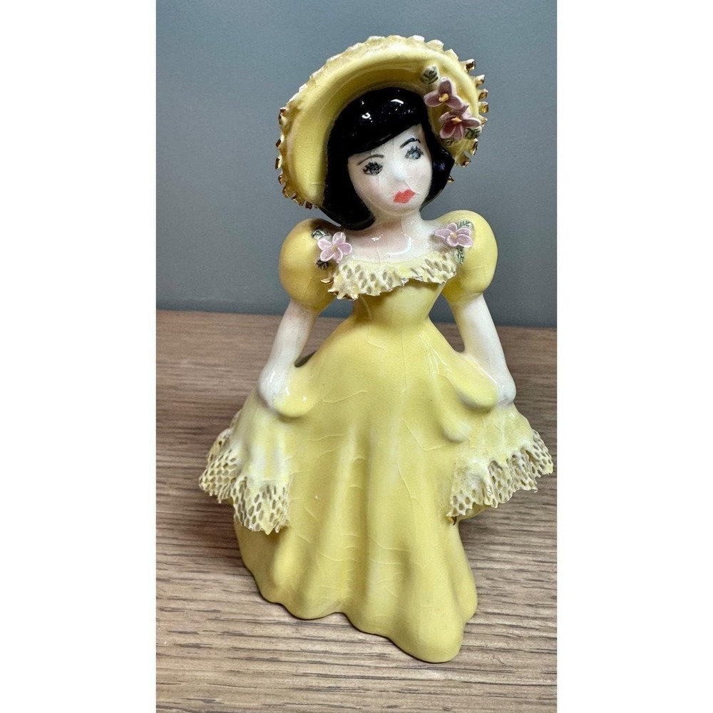 Vintage Yellow Dress Lady Figurine Ceramic 1950s Japan Style